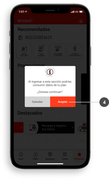 Aceptar para comenzar la grabación remota en app mi claro 
